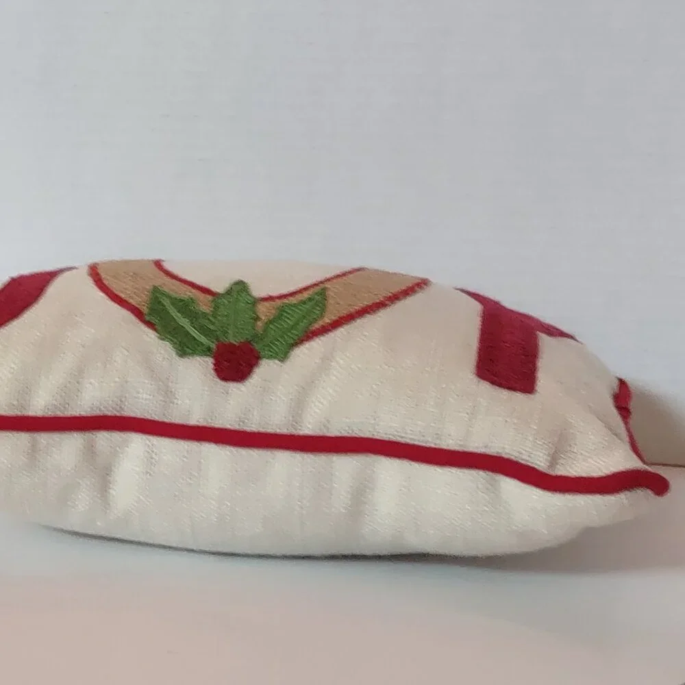 JOY Home Decorative Christmas Pillow Burlap Sweater Holly Applique Accents